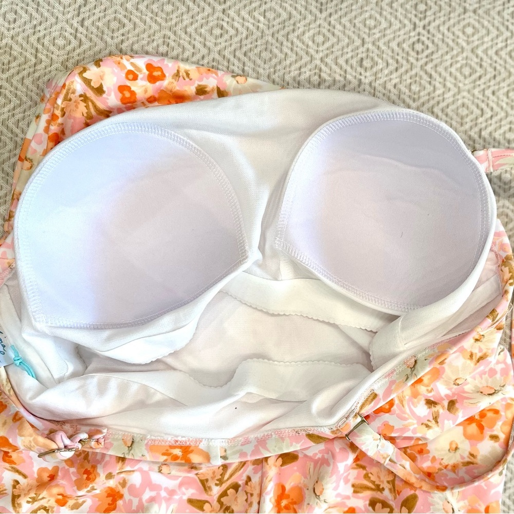 Kona Sol One Shoulder Orange Floral Print Shirred Sides & High Back Coverage. - Picture 6 of 7